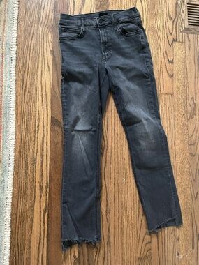 MOTHER Black Washed Skinny Jeans with Raw Hem
